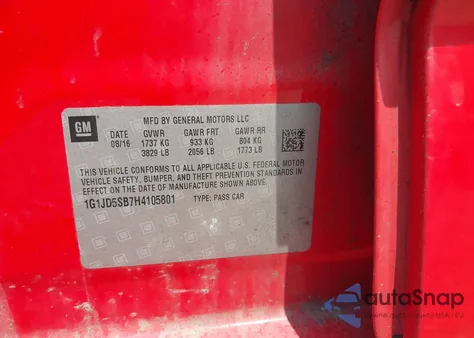 2017 Chevrolet Sonic Lt Auto z USA, uszkodzony, nr VIN 1G1JD5SB7H4105801